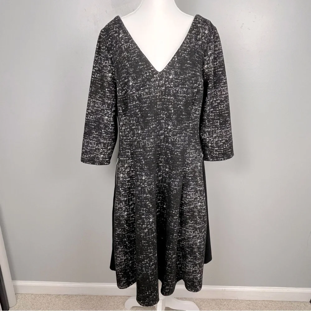 Lane Bryant v-neck back zip fit and flare textured knit 3/4 sleeve dress, 14/16.